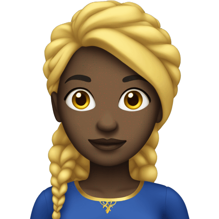 1 Black Girl with long straight royal  blue hair with yellow gold and royal blue dress emoji