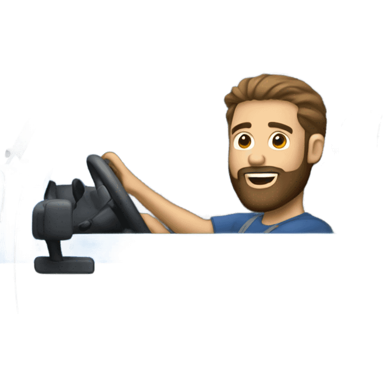 Man with beard driving blue Jeep emoji