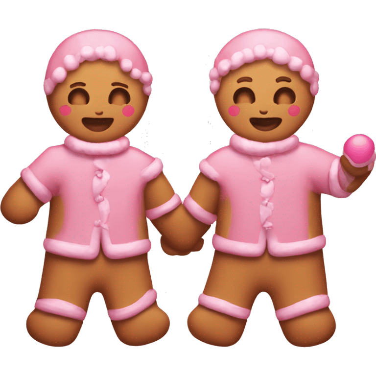 cute gingerbreads holding hands pink emoji