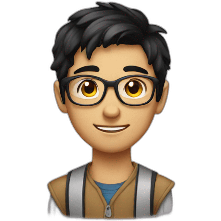 young adult nerdy face with black hair emoji