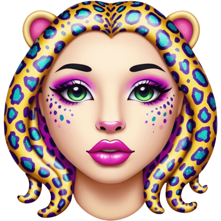 rainbow sparkled leopard print pattern on lush, full lips. Lips only emoji