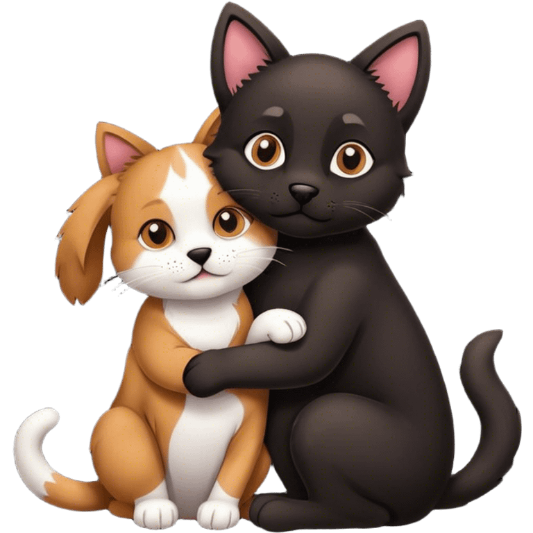 Dog hugging a cat emoji