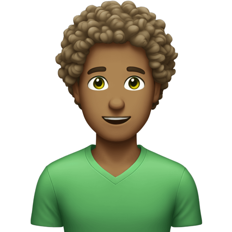 Tan guy with really, really curly hair and green eyes emoji