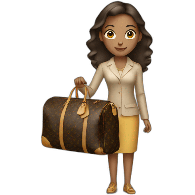 woman holding louis Vuitton travel bag with wheels emoji