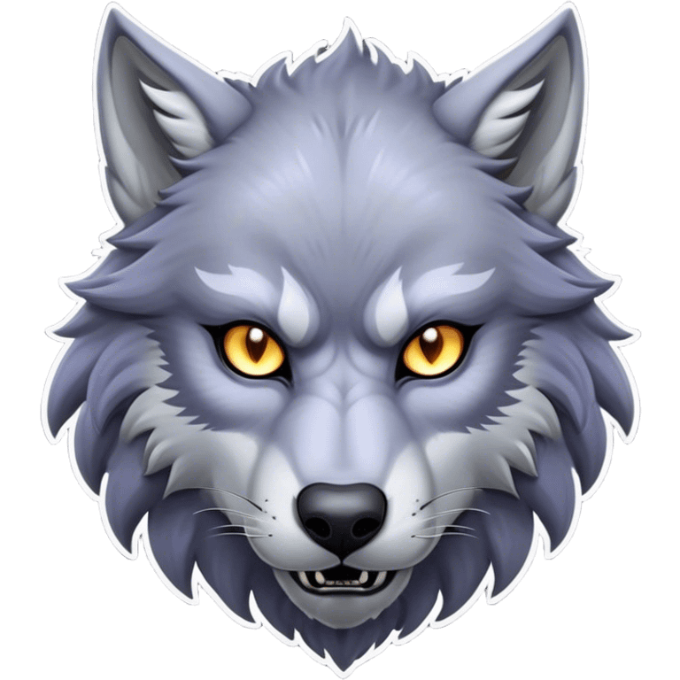 Cinematic Noble Werewolf Portrait Emoji, Formidable and majestic, with a powerful lupine silhouette in moonlit grays and silvers, featuring piercing, wise eyes and a dignified snarl that hints at untamed strength, simplified yet intricately detailed, glowing with a soft, lunar outline that encapsulates the noble duality of feral instinct and loyal guardianship! emoji