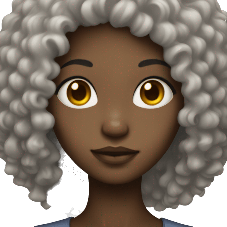 dark skinned girl with Asian eyes and long Afro hair emoji