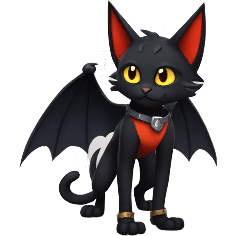 Cool Edgy Anthro Litten-Nargacuga-Cat with black bat-wing-ears full body emoji