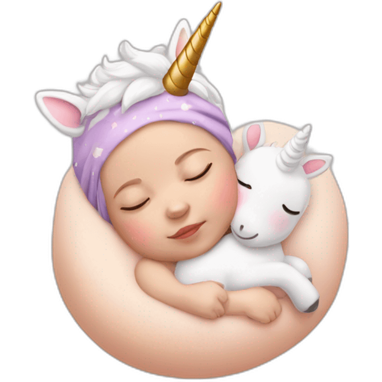 Sleeping white Newborn with unicorn headband emoji