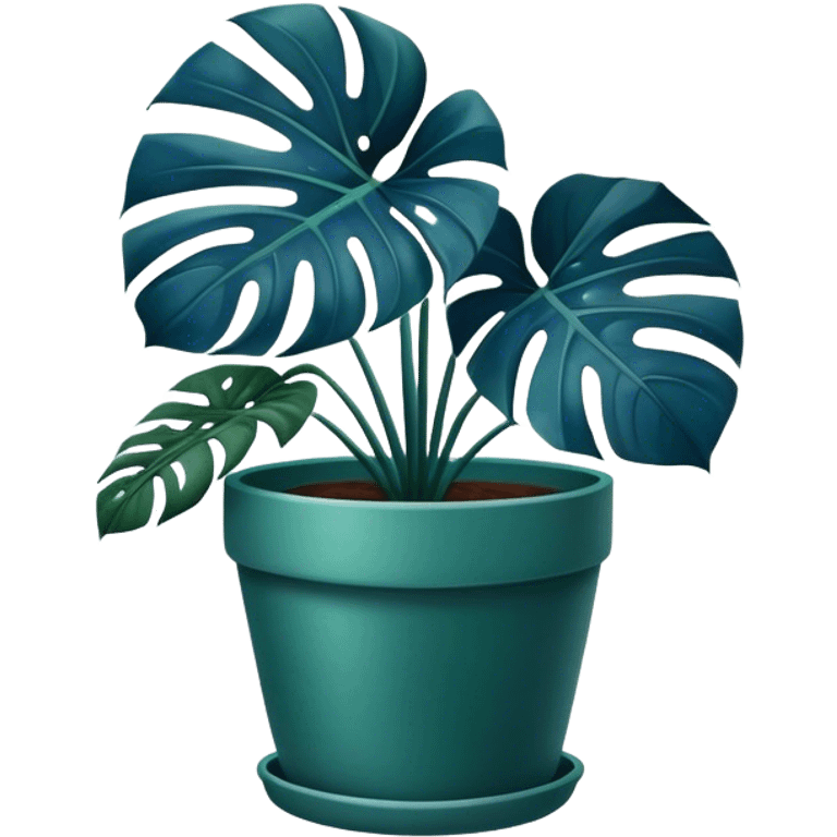 aestethic  Blue Monstera flower in a deep green -colored pot  emoji