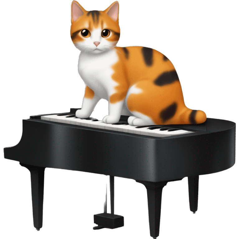 Orange and black with a small amount of white Tortoiseshell cat playing piano  emoji