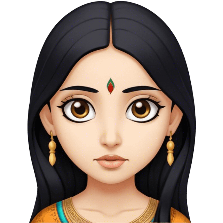 Brahmin indian girl who lives in america with fair skin, long black hair, and big eyes  emoji