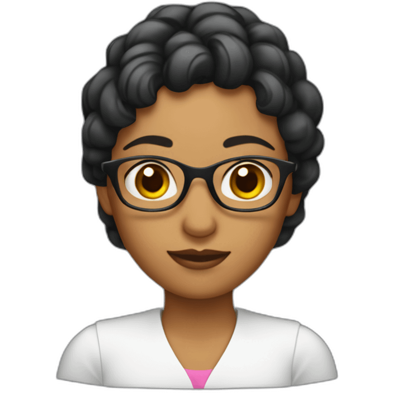 Maestra en la computadora con cabello negro y anteojos emoji