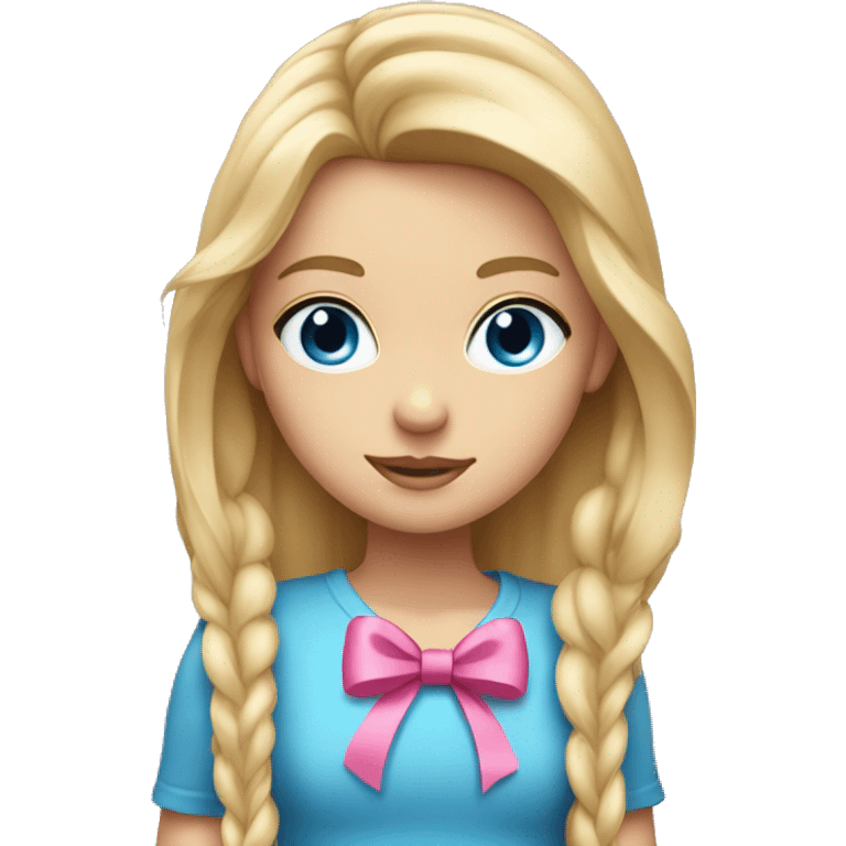 blondie girl with long hair, blue eyes and a pink bow on the head emoji