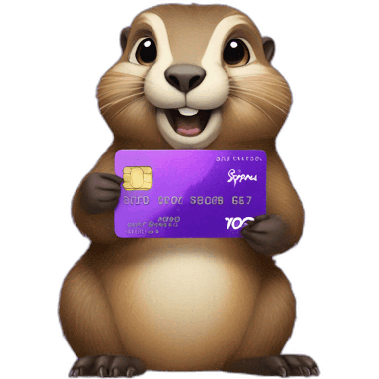 a marmot holding a purple credit card with spendesk written on it emoji