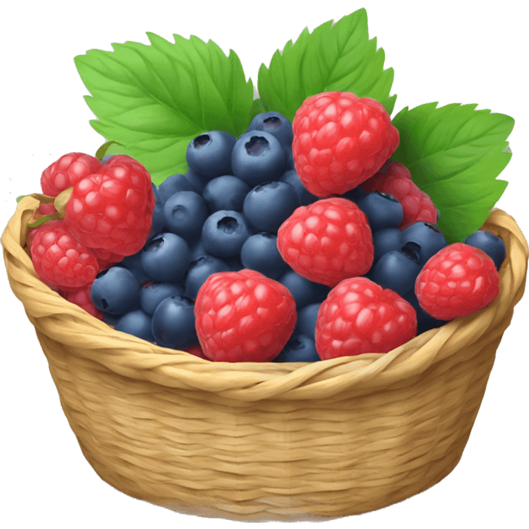 A basket full of raspberries, blueberries,  strawberries emoji