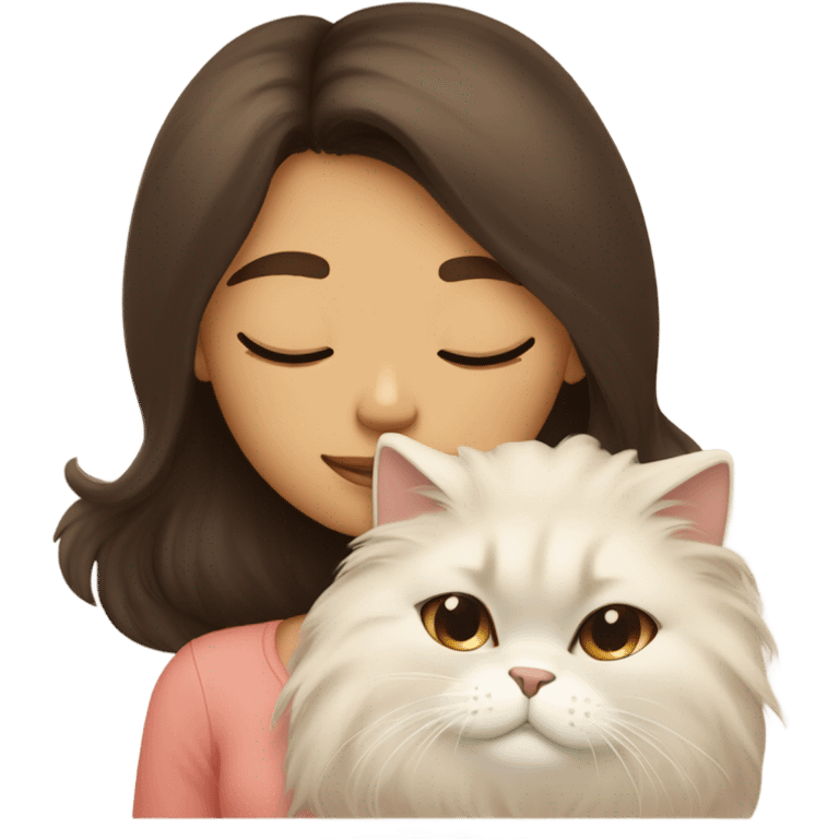 brunette tan girl sleeping with her himalayan cat  emoji