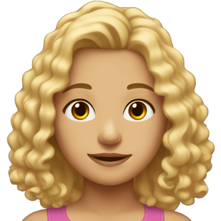 girl with curly, blonde, shoulder length hair, brown eyes  emoji