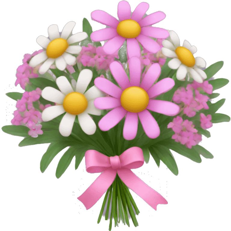 Wildflower bouquet with pink ribbon tied around it emoji