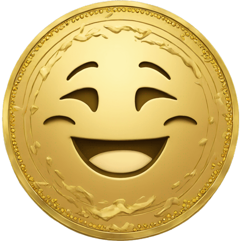 Happy face on gold coin emoji