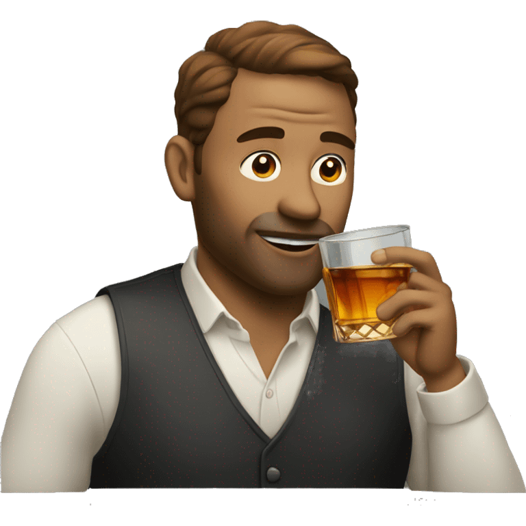 man drinking whiskey wearing ring emoji