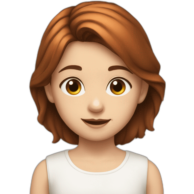 White young girl with dark copper-colored hair tied back with a white young boy with brown hair emoji