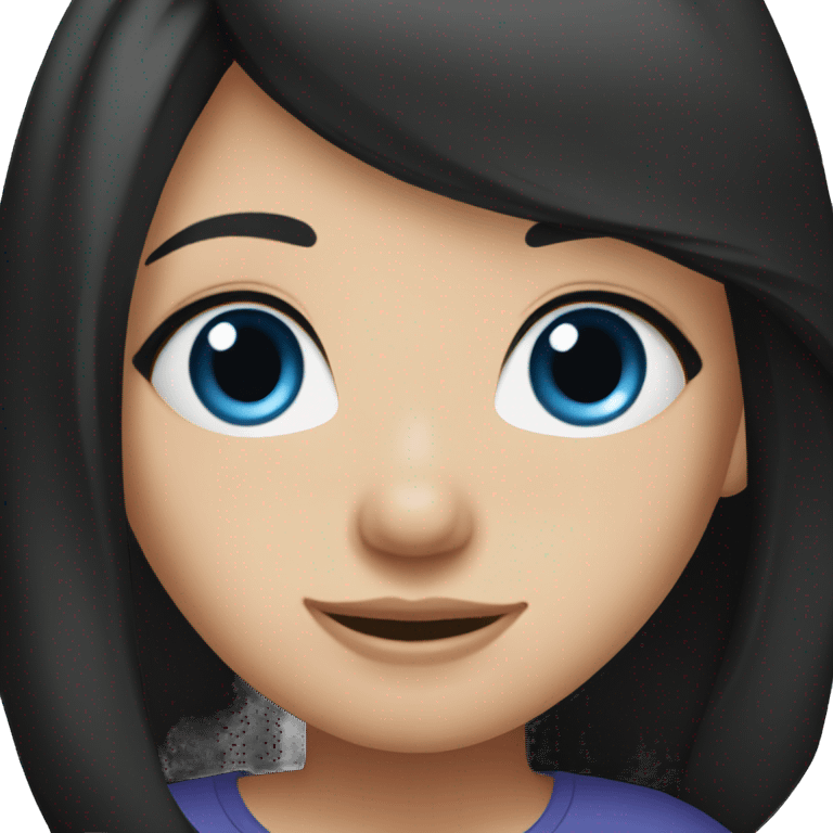 girl, long black hair, blue eyes, fair skin in a black T-shirt emoji