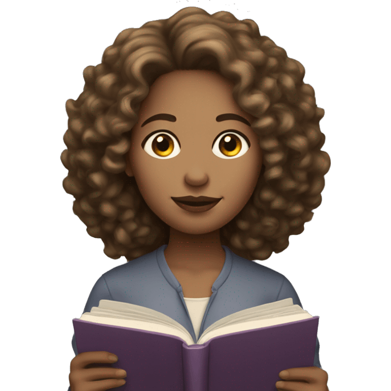 The woman with light skin and brown curly hair reading  emoji