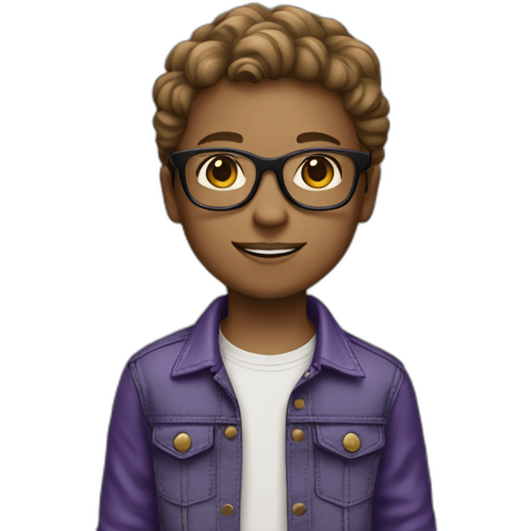 Child with black glasses ,a jeans and purple trousers with light Brown hair emoji