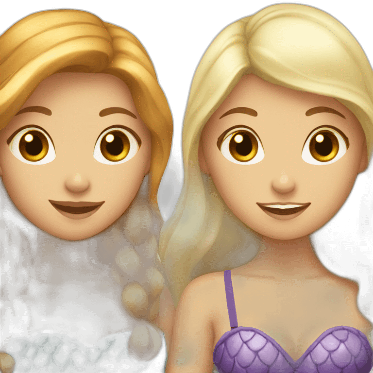 Three mermaids one blond and two brown-haired emoji