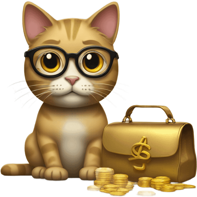 cat in brutal glasses with a bag of gold coins emoji