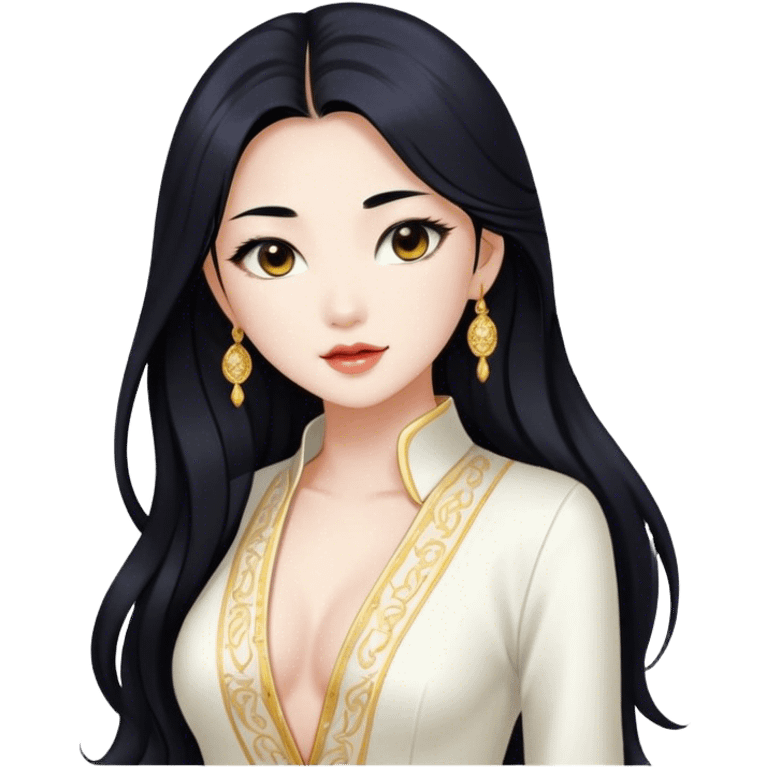 gorgeous Asian girl with long black hair, white skin, and a beautiful body  . Glamorous body  emoji