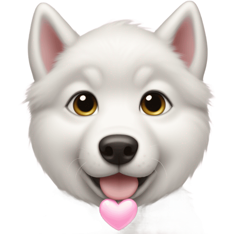 White husky puppy with light pink heart emoji