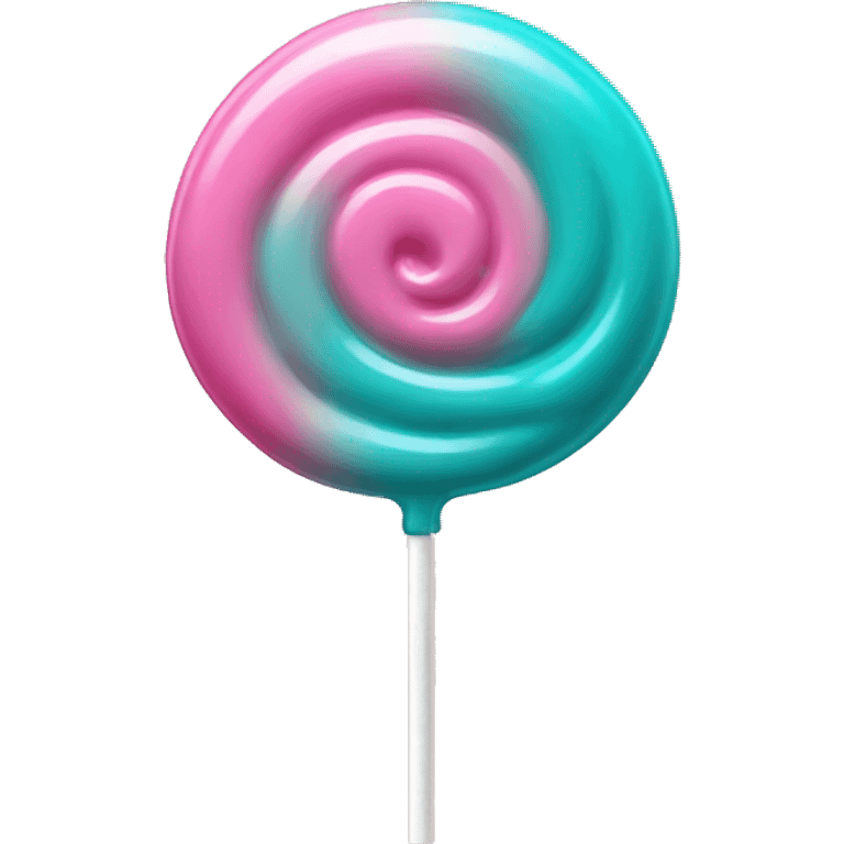 Realistic pink to teal ombre lollipop candy with teal bow on the stick. emoji