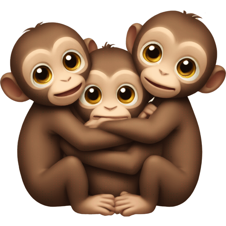 three baby monkeys hugging  emoji