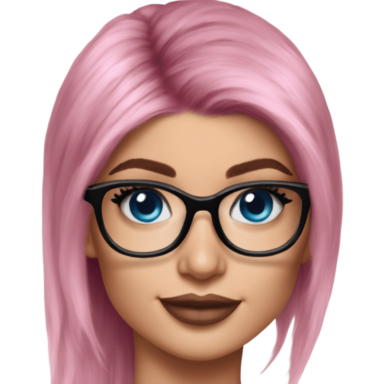 Photo Realistic kylie jenner stylish pink hair BLUE eyes and glasses happy  emoji