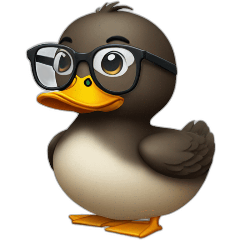 duck wearing glasses with dark hair emoji