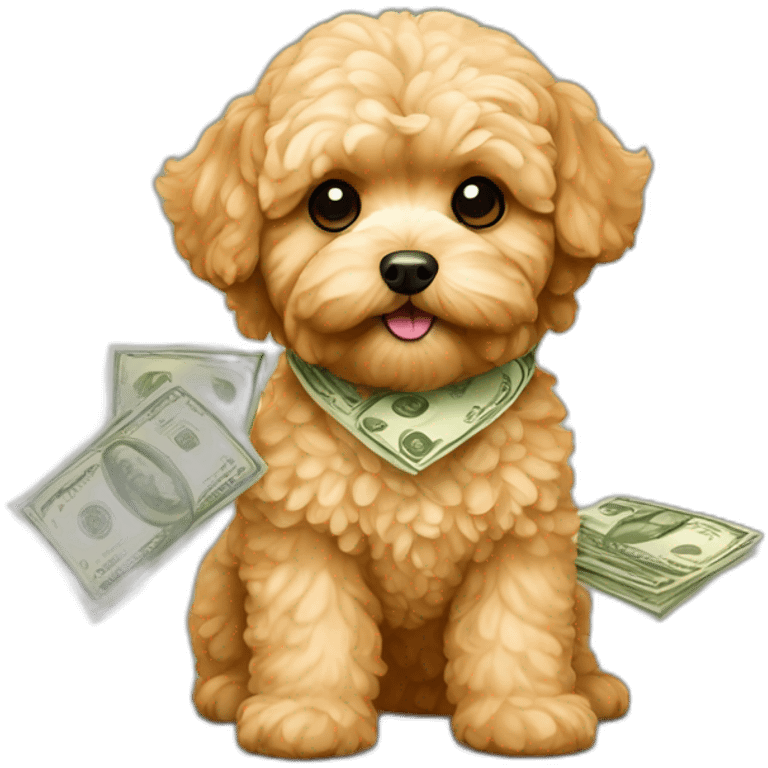 golden maltipoo with money emoji