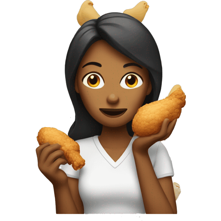 Woman eating chicken  emoji