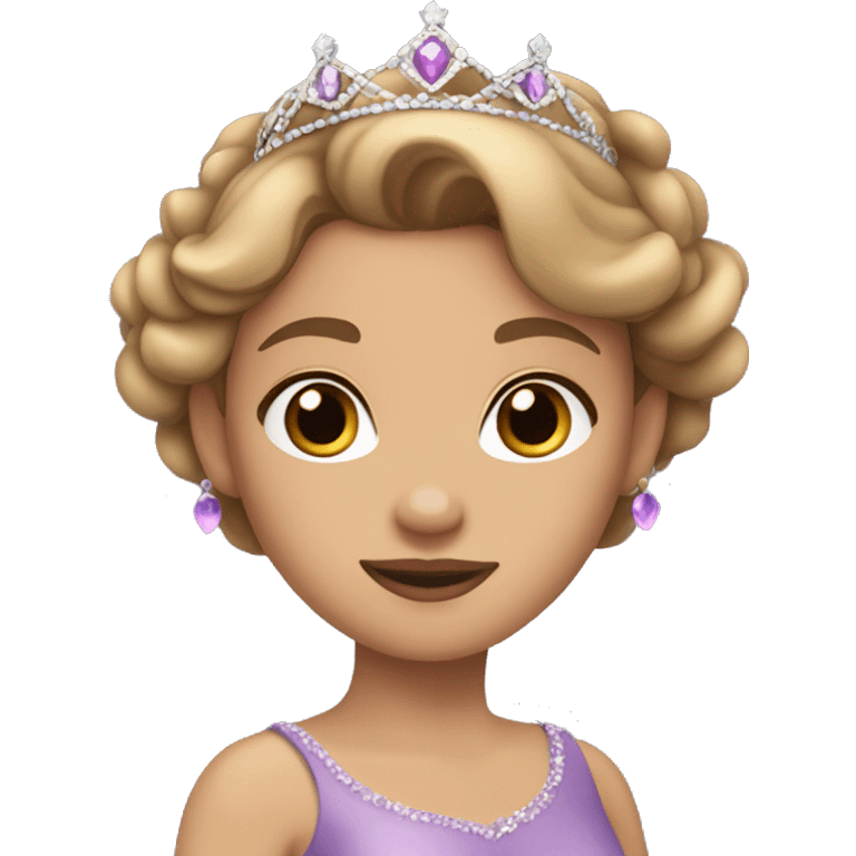 princess with light brown hair, brown eyes, light skin, violet dress and a tiara emoji