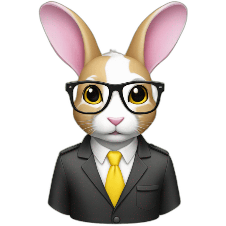 Specialist rabbit pink, glasses black, wears shirt yellow emoji