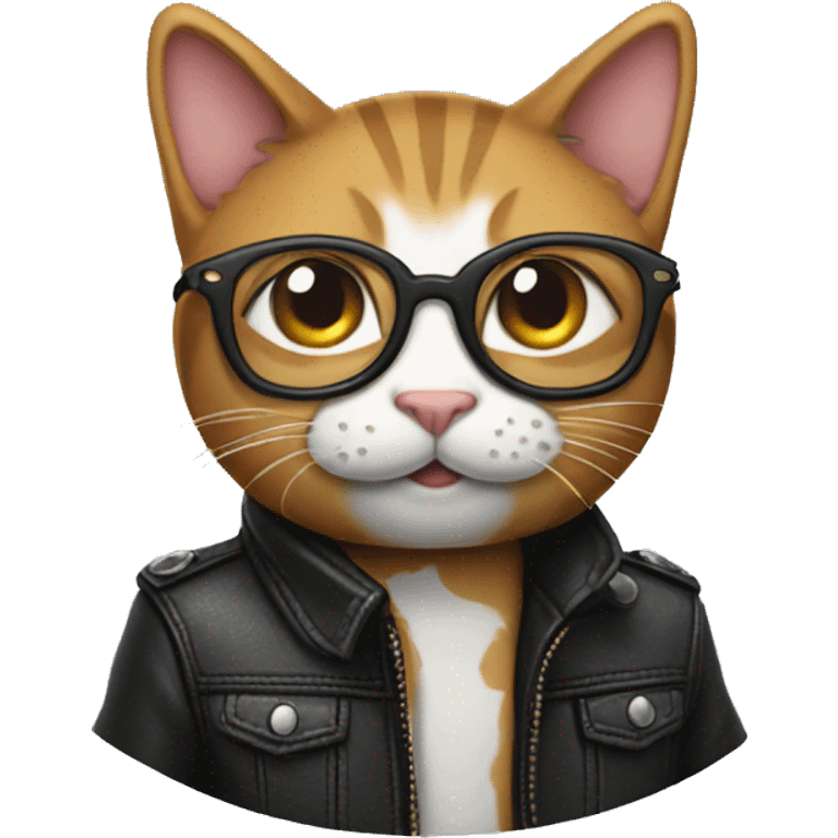 Cat wearing glasses and leather jacket  emoji