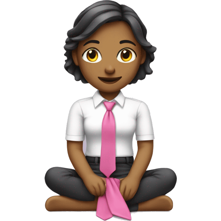 A girl relaxing wearing a pink Small tie emoji