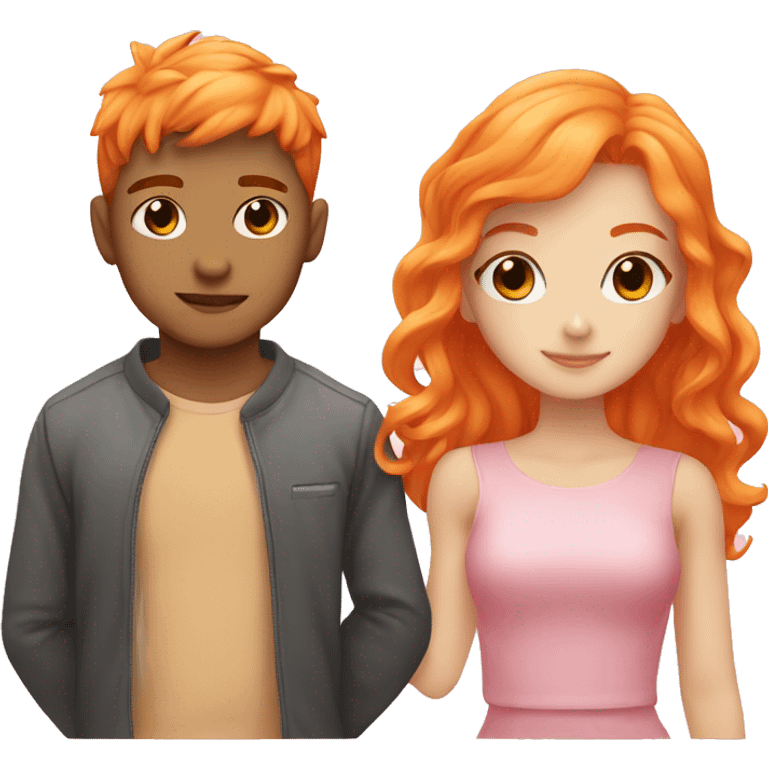 Orange hair girl in love with Asian boy pink  emoji