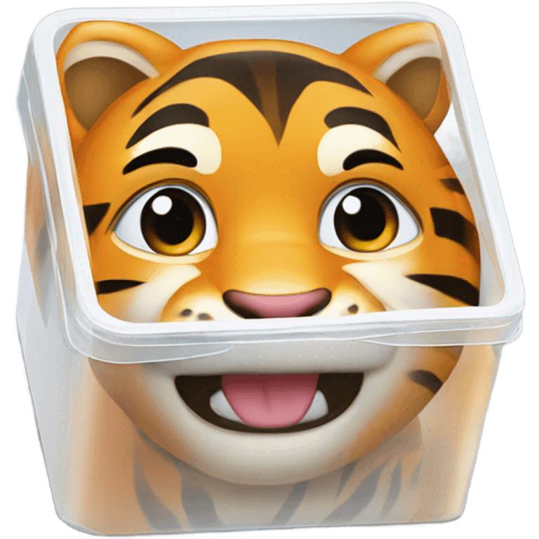 a plastic box with the name Toni with Tiger Inside  emoji