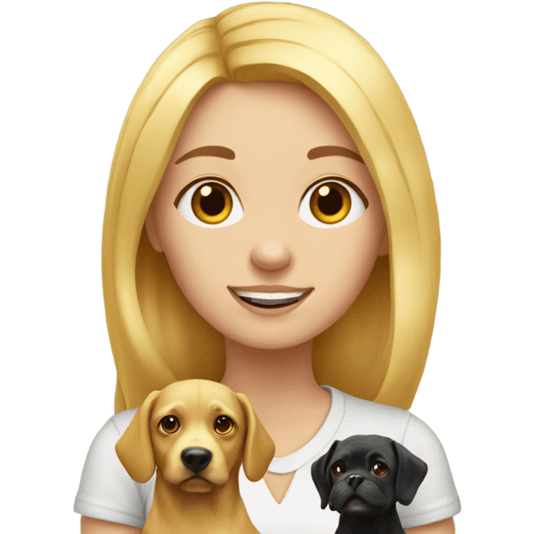 blonde girl with two dogs and 6 chickens emoji