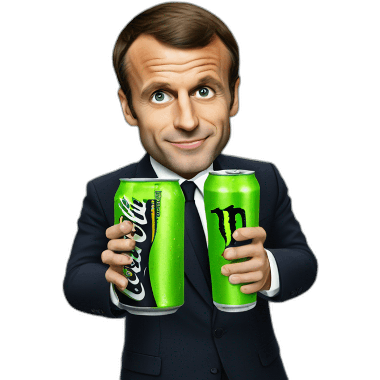 Emmanuel Macron drinking monster energy drink emoji