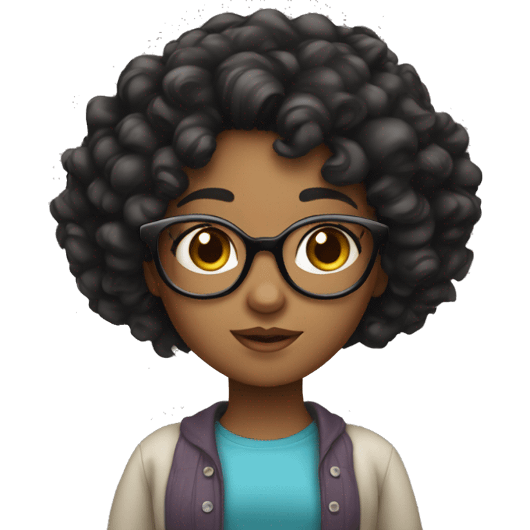 Girl with curly black hair and medium brown skin and black eyes and glasses  emoji