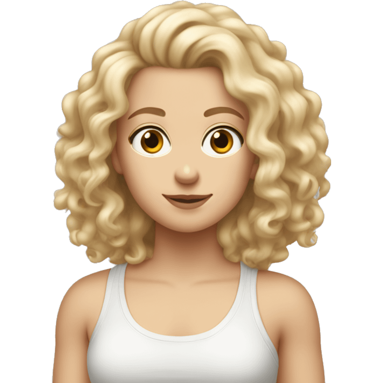 white girl with really curly long blonde hair wearing tank top hair in front emoji