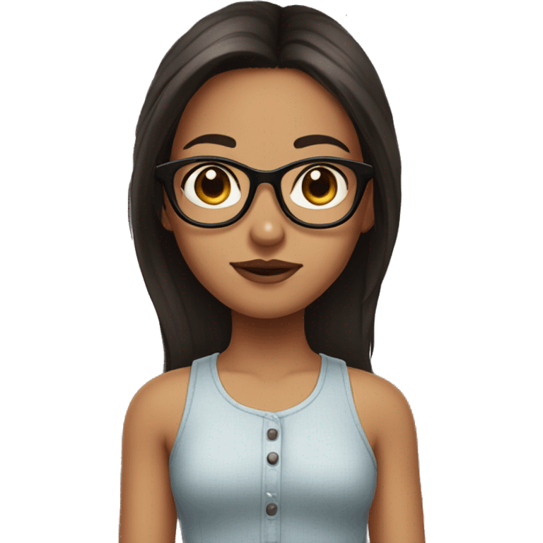 Girl with dark brown hair, tank skin and glasses, as well as a nose piercing emoji