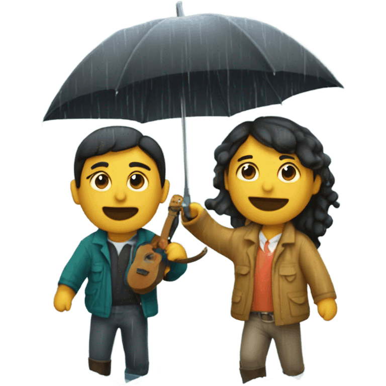 4 mexican friends with umbrella playing with a ship in the rain emoji